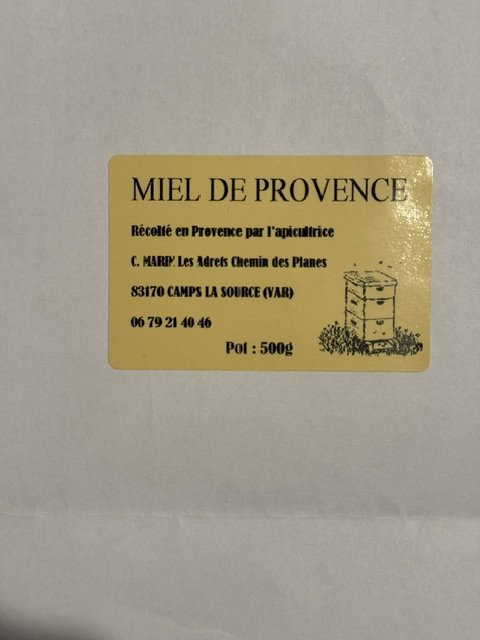Étiquette Miel de Provence, C. Marin, Camps-la-Source